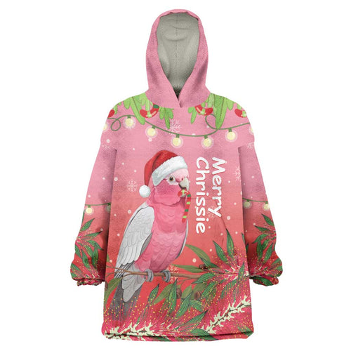 Personalised Galah Australia Christmas Wearable Blanket Hoodie Merry Chrissie Bottlebrushes - Aussie Hoodie