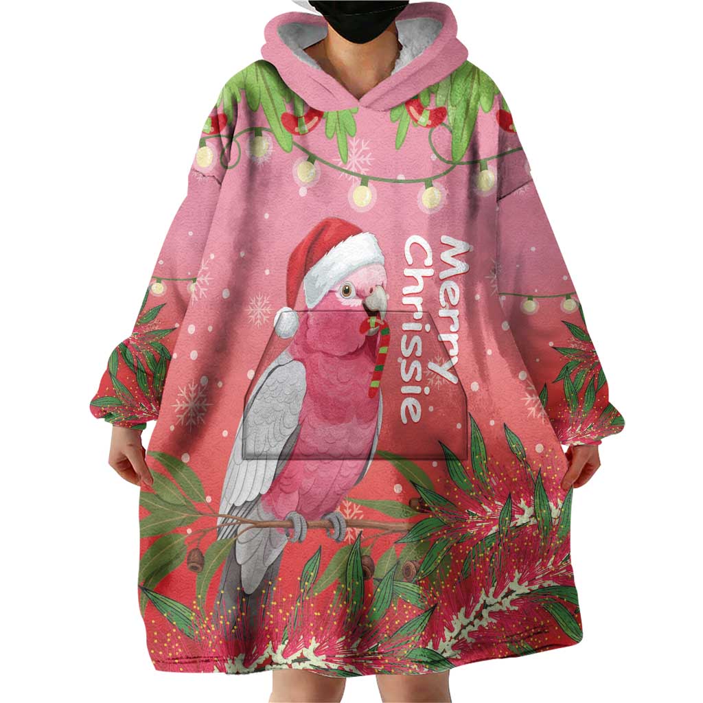 Personalised Galah Australia Christmas Wearable Blanket Hoodie Merry Chrissie Bottlebrushes - Aussie Hoodie