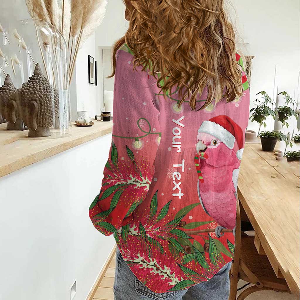 Personalised Galah Australia Christmas Women Casual Shirt Merry Chrissie Bottlebrushes - Aussie Hoodie