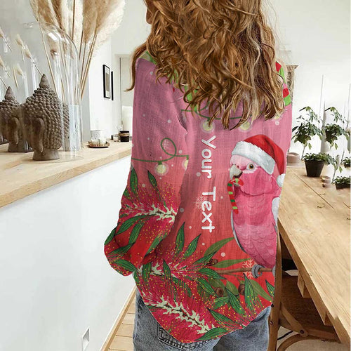 Personalised Galah Australia Christmas Women Casual Shirt Merry Chrissie Bottlebrushes - Aussie Hoodie