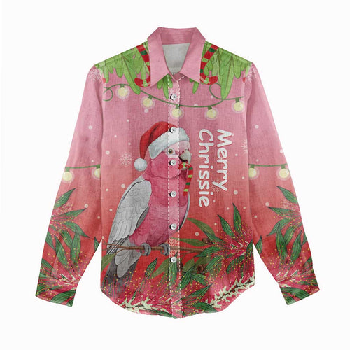 Personalised Galah Australia Christmas Women Casual Shirt Merry Chrissie Bottlebrushes - Aussie Hoodie
