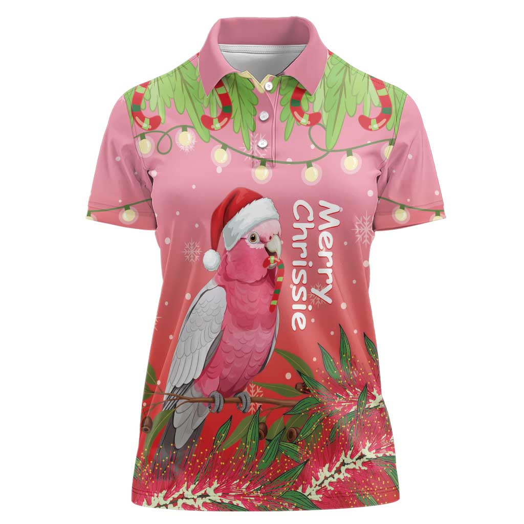 Personalised Galah Australia Christmas Women Polo Shirt Merry Chrissie Bottlebrushes - Aussie Hoodie