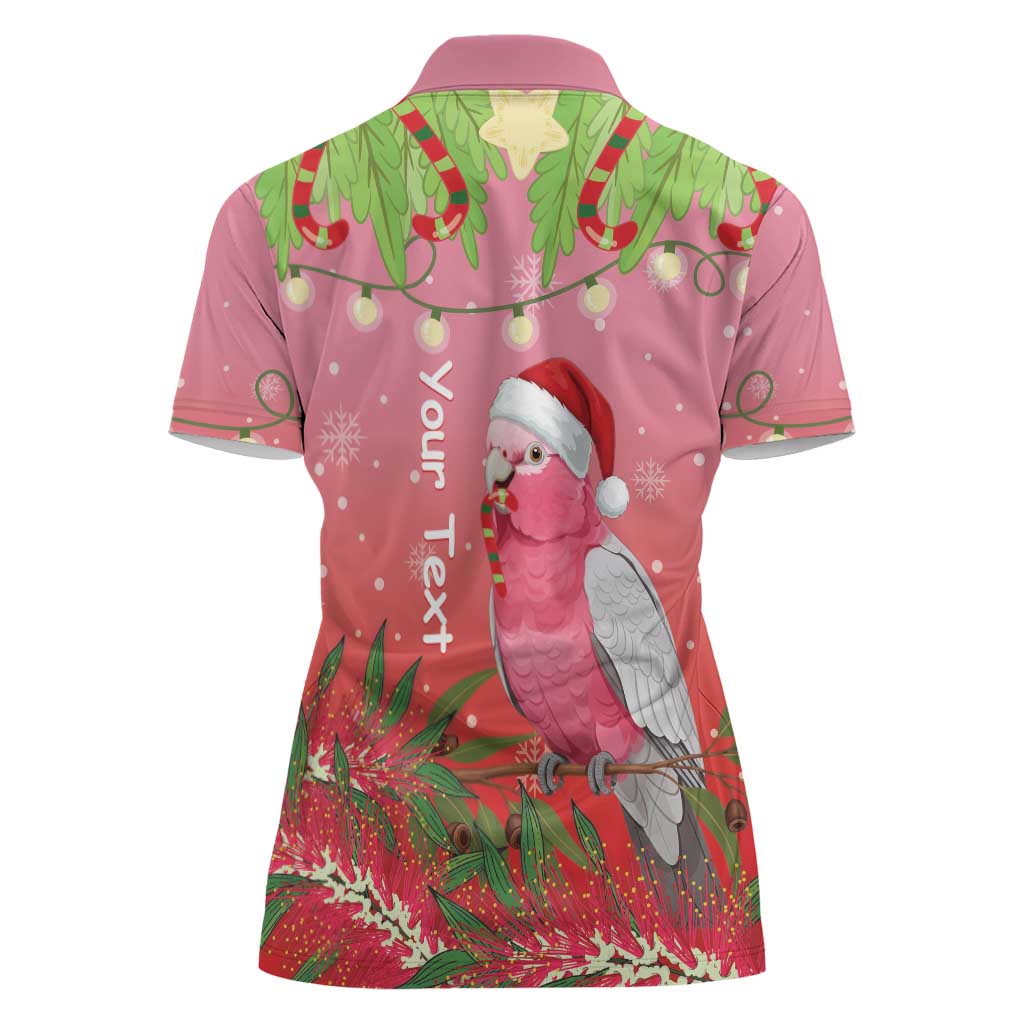 Personalised Galah Australia Christmas Women Polo Shirt Merry Chrissie Bottlebrushes - Aussie Hoodie