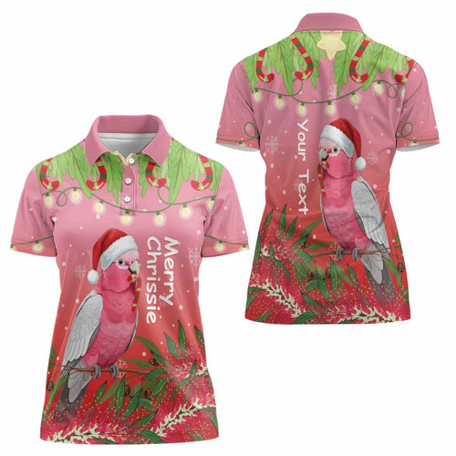 Personalised Galah Australia Christmas Women Polo Shirt Merry Chrissie Bottlebrushes - Aussie Hoodie