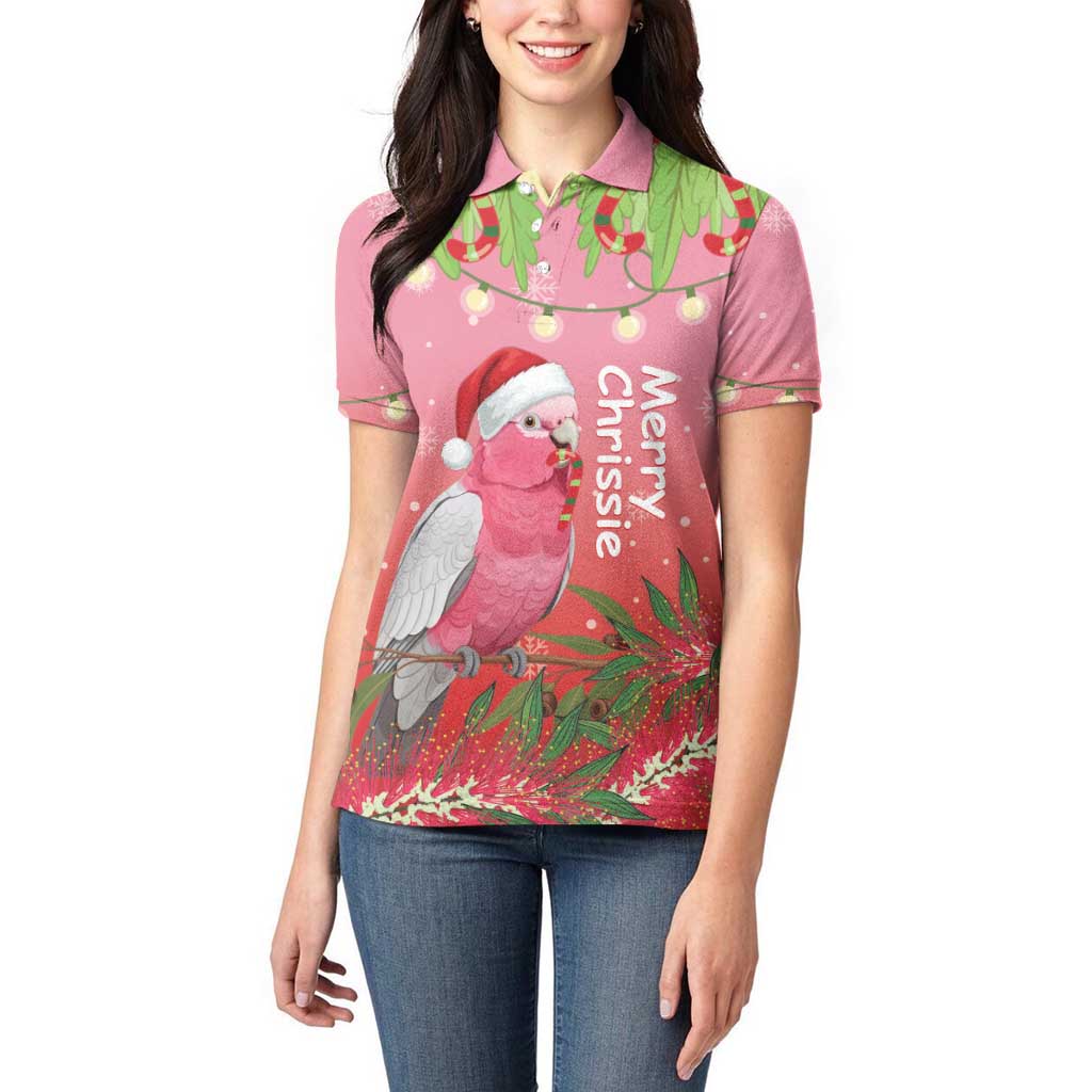 Personalised Galah Australia Christmas Women Polo Shirt Merry Chrissie Bottlebrushes - Aussie Hoodie