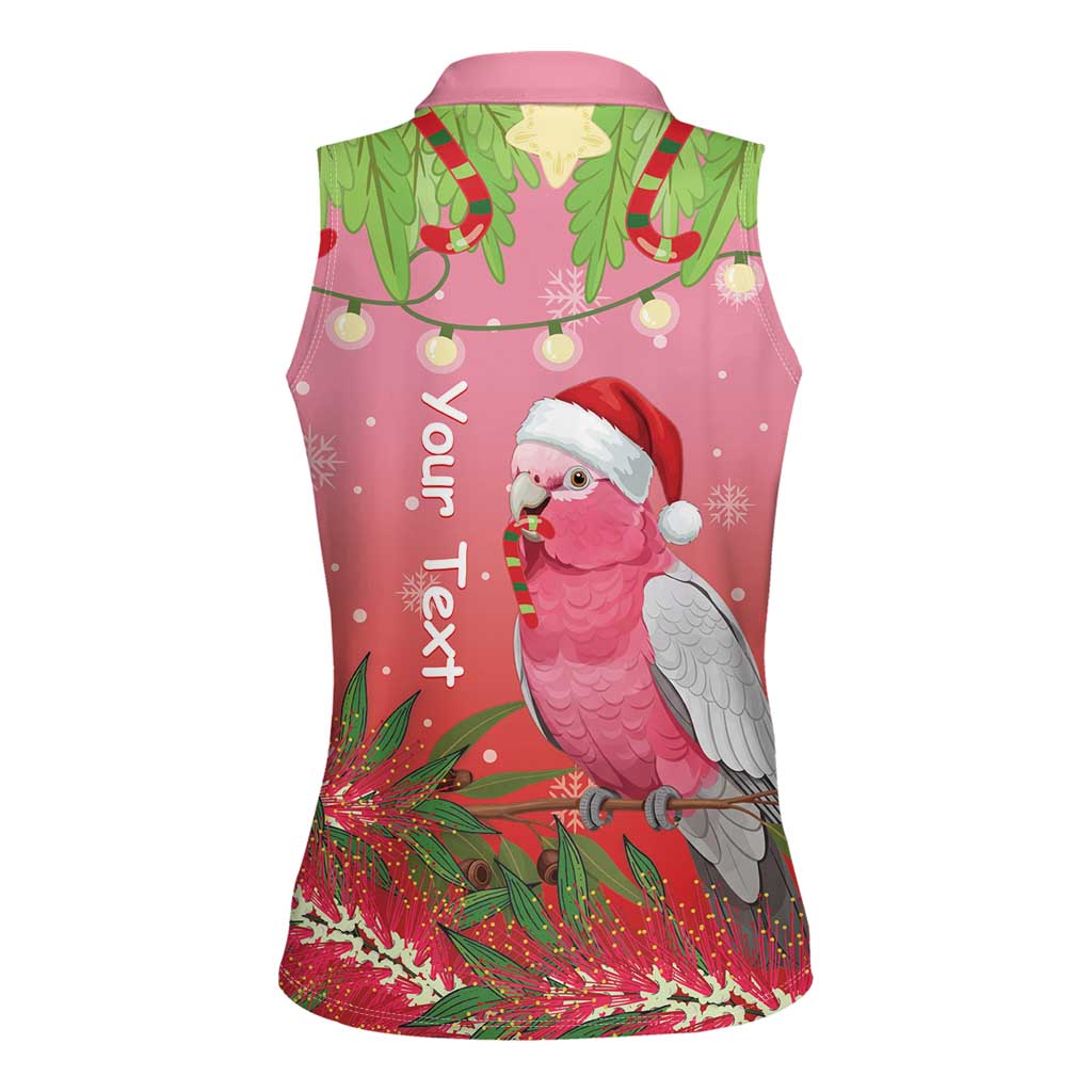 Personalised Galah Australia Christmas Women Sleeveless Polo Shirt Merry Chrissie Bottlebrushes - Aussie Hoodie