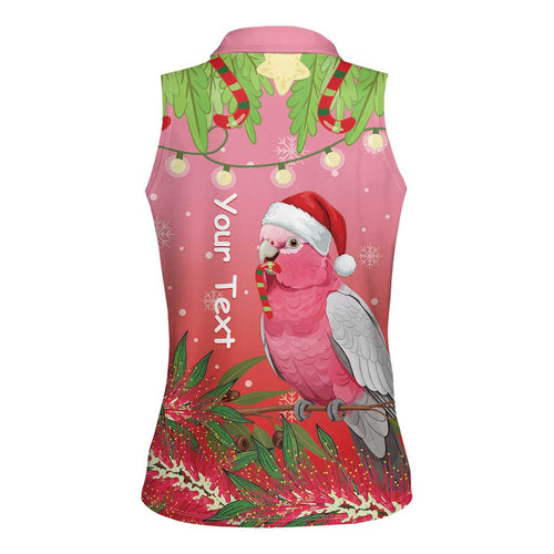Personalised Galah Australia Christmas Women Sleeveless Polo Shirt Merry Chrissie Bottlebrushes - Aussie Hoodie
