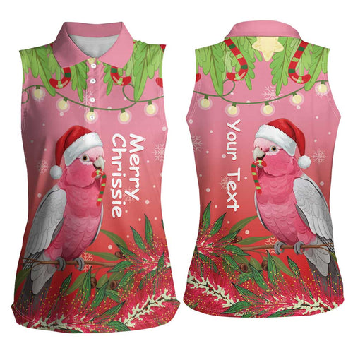 Personalised Galah Australia Christmas Women Sleeveless Polo Shirt Merry Chrissie Bottlebrushes - Aussie Hoodie