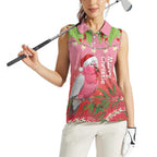 Personalised Galah Australia Christmas Women Sleeveless Polo Shirt Merry Chrissie Bottlebrushes - Aussie Hoodie