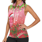 Personalised Galah Australia Christmas Women Sleeveless Polo Shirt Merry Chrissie Bottlebrushes - Aussie Hoodie