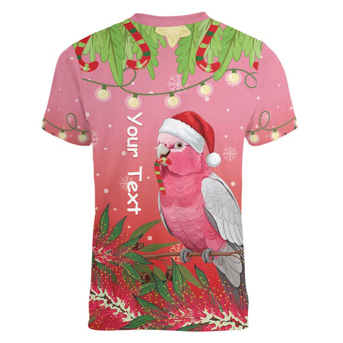 Personalised Galah Australia Christmas Women V-Neck T-Shirt Merry Chrissie Bottlebrushes - Aussie Hoodie