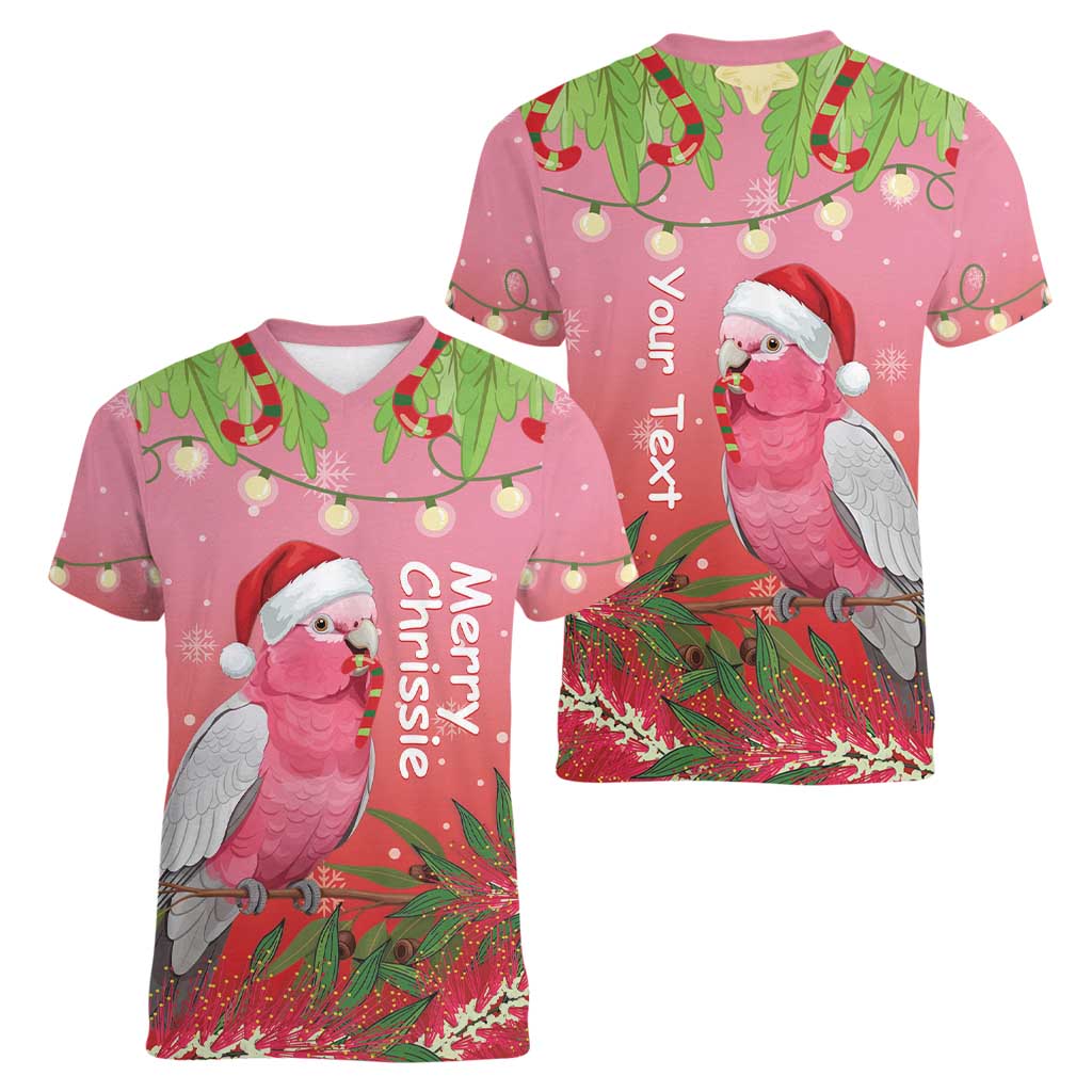 Personalised Galah Australia Christmas Women V-Neck T-Shirt Merry Chrissie Bottlebrushes - Aussie Hoodie