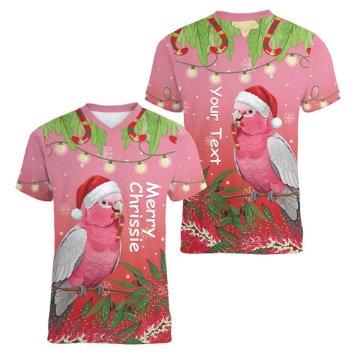 Personalised Galah Australia Christmas Women V-Neck T-Shirt Merry Chrissie Bottlebrushes - Aussie Hoodie