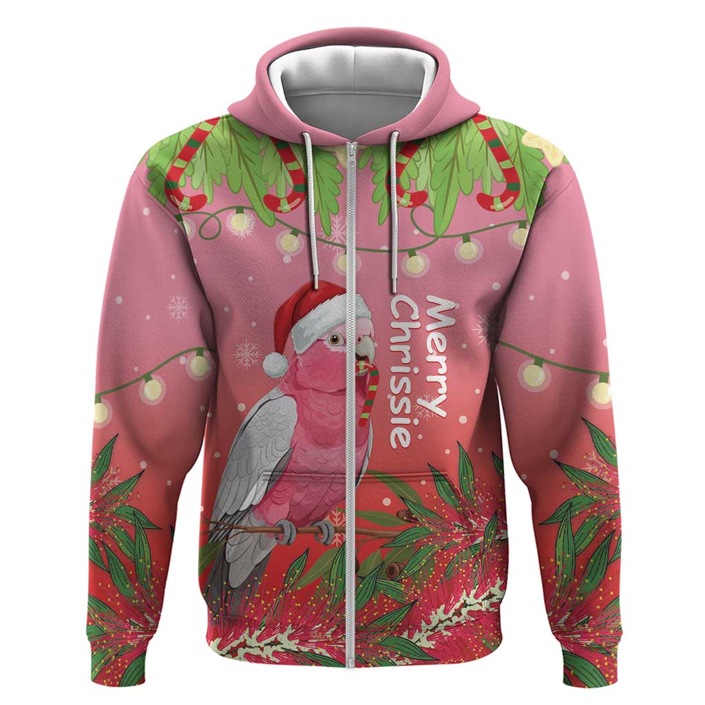 Personalised Galah Australia Christmas Zip Hoodie Merry Chrissie Bottlebrushes - Aussie Hoodie