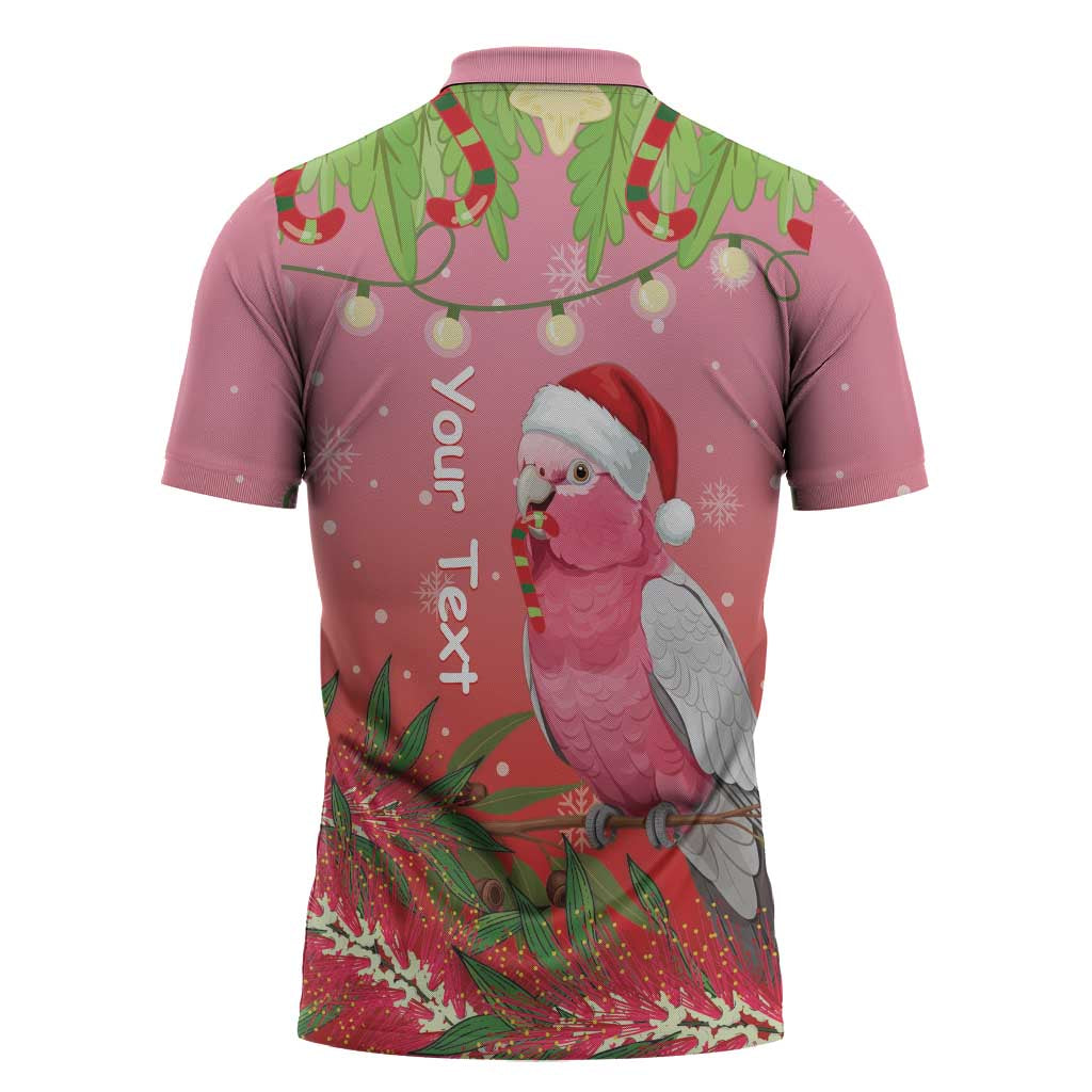 Personalised Galah Australia Christmas Zipper Polo Shirt Merry Chrissie Bottlebrushes - Aussie Hoodie