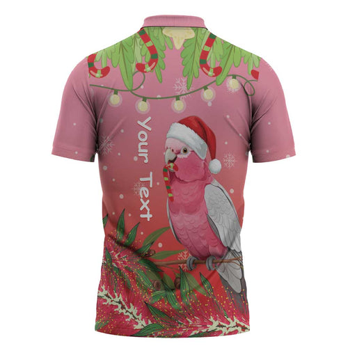 Personalised Galah Australia Christmas Zipper Polo Shirt Merry Chrissie Bottlebrushes - Aussie Hoodie