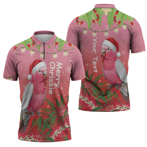 Personalised Galah Australia Christmas Zipper Polo Shirt Merry Chrissie Bottlebrushes - Aussie Hoodie