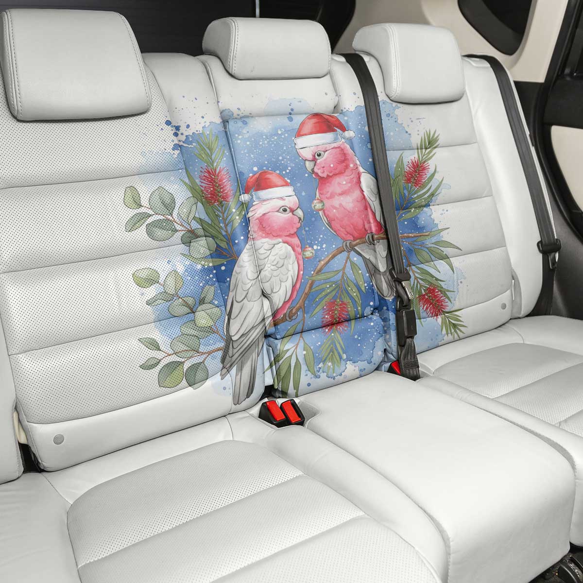 Australia Christmas Back Car Seat Cover Aussie Galah Santa Watercolor Style - Aussie Hoodie