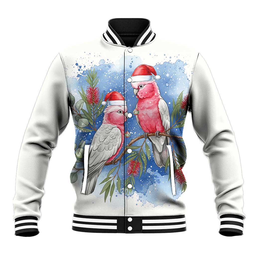 Australia Christmas Baseball Jacket Aussie Galah Santa Watercolor Style - Aussie Hoodie
