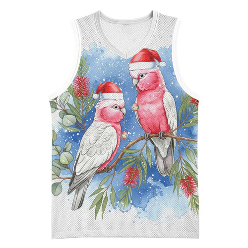 Australia Christmas Basketball Jersey Aussie Galah Santa Watercolor Style - Aussie Hoodie