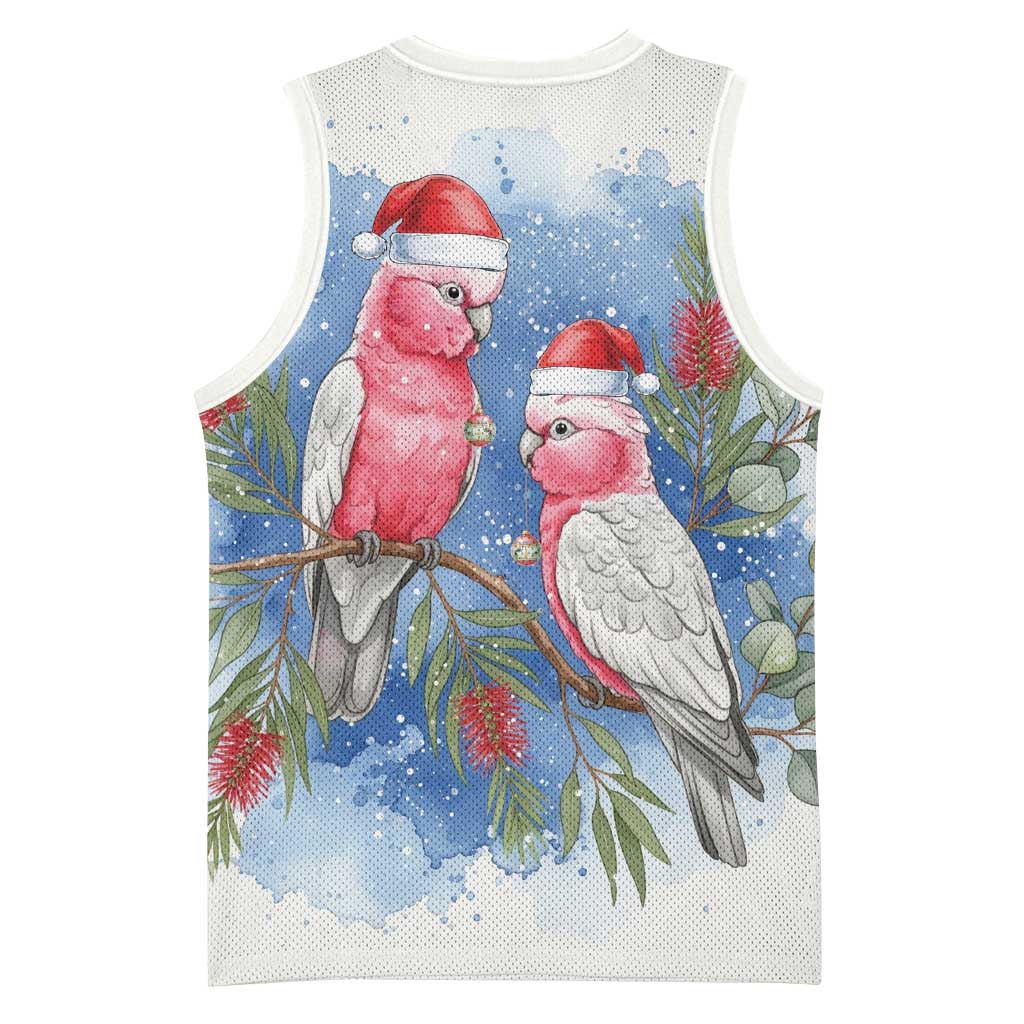 Australia Christmas Basketball Jersey Aussie Galah Santa Watercolor Style - Aussie Hoodie