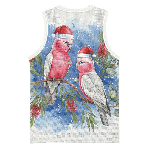Australia Christmas Basketball Jersey Aussie Galah Santa Watercolor Style - Aussie Hoodie