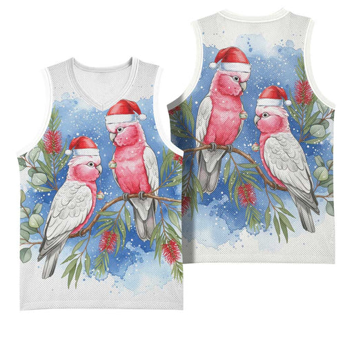 Australia Christmas Basketball Jersey Aussie Galah Santa Watercolor Style - Aussie Hoodie