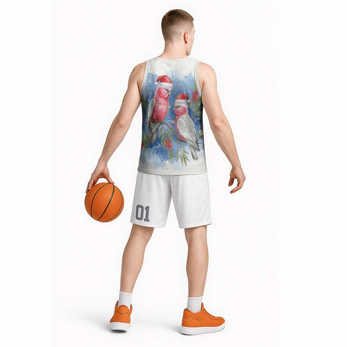 Australia Christmas Basketball Jersey Aussie Galah Santa Watercolor Style - Aussie Hoodie