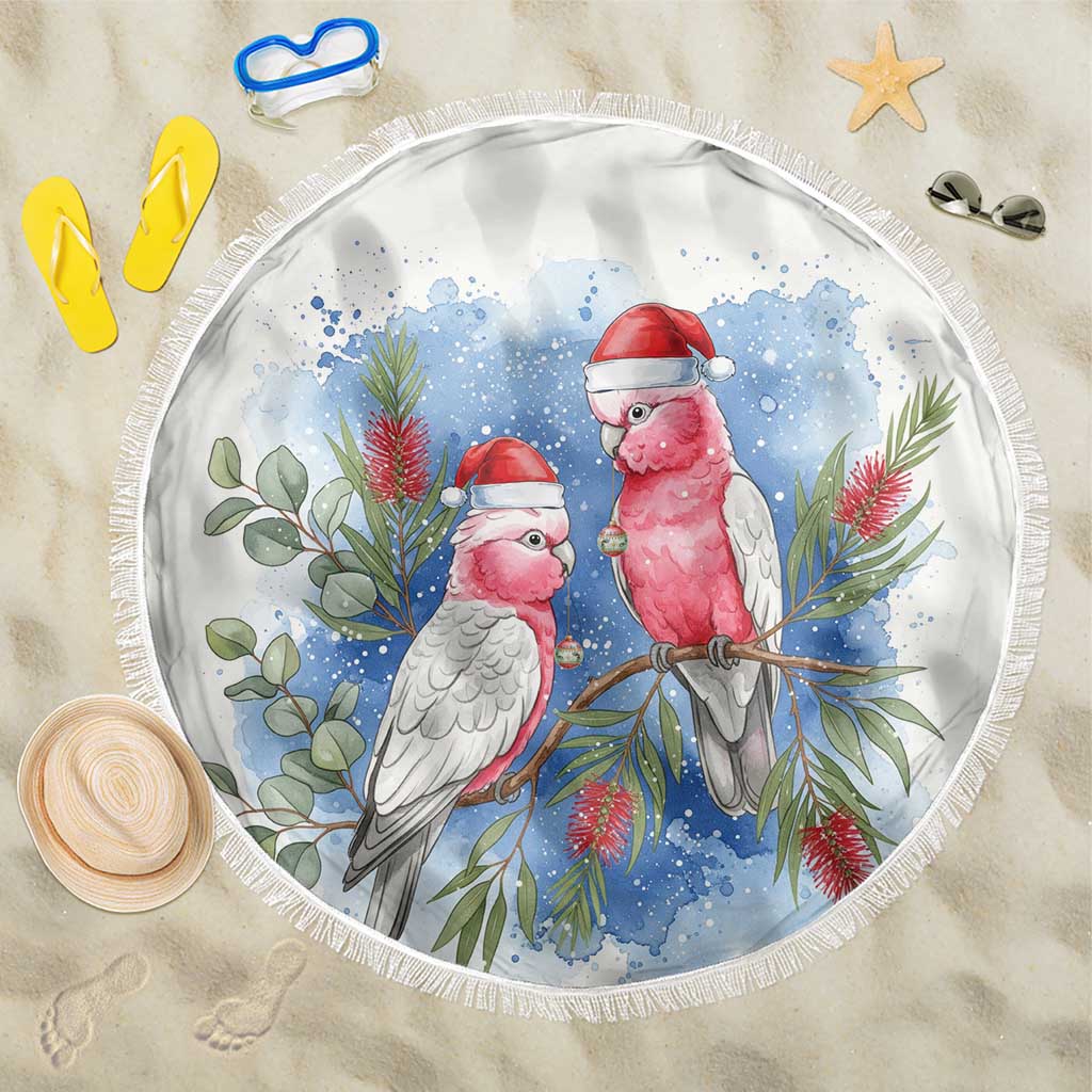 Australia Christmas Beach Blanket Aussie Galah Santa Watercolor Style - Aussie Hoodie