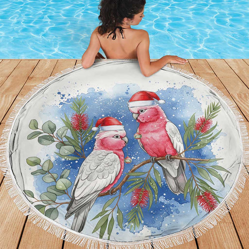 Australia Christmas Beach Blanket Aussie Galah Santa Watercolor Style - Aussie Hoodie