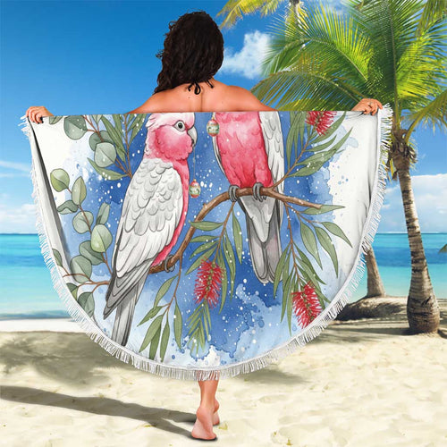 Australia Christmas Beach Blanket Aussie Galah Santa Watercolor Style - Aussie Hoodie