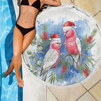 Australia Christmas Beach Blanket Aussie Galah Santa Watercolor Style - Aussie Hoodie