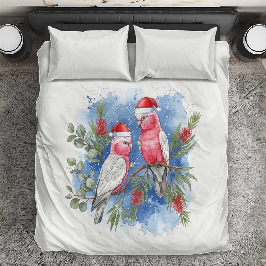 Australia Christmas Bedding Set Aussie Galah Santa Watercolor Style - Aussie Hoodie