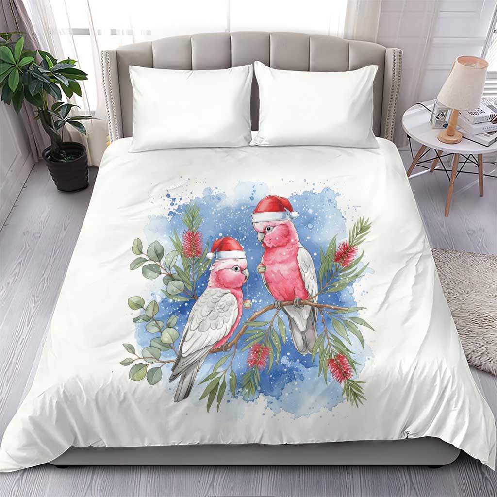 Australia Christmas Bedding Set Aussie Galah Santa Watercolor Style - Aussie Hoodie