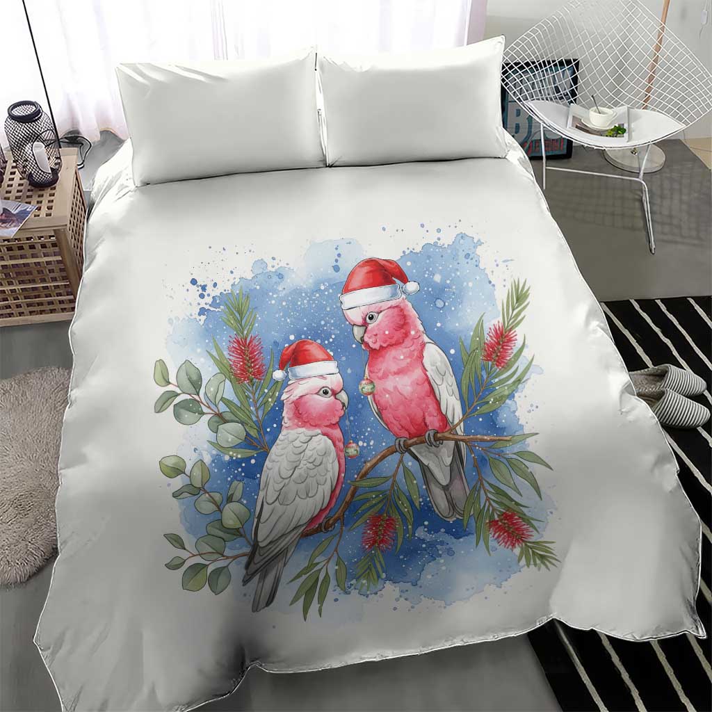 Australia Christmas Bedding Set Aussie Galah Santa Watercolor Style - Aussie Hoodie