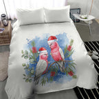 Australia Christmas Bedding Set Aussie Galah Santa Watercolor Style - Aussie Hoodie