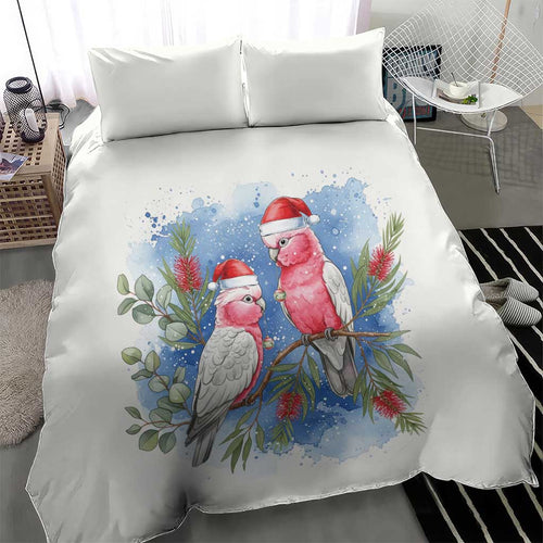 Australia Christmas Bedding Set Aussie Galah Santa Watercolor Style - Aussie Hoodie