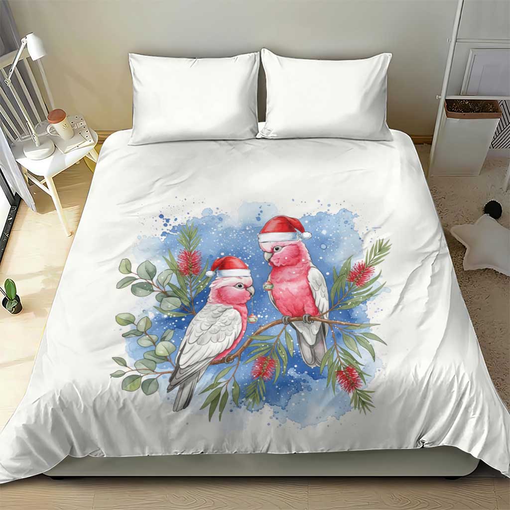 Australia Christmas Bedding Set Aussie Galah Santa Watercolor Style - Aussie Hoodie