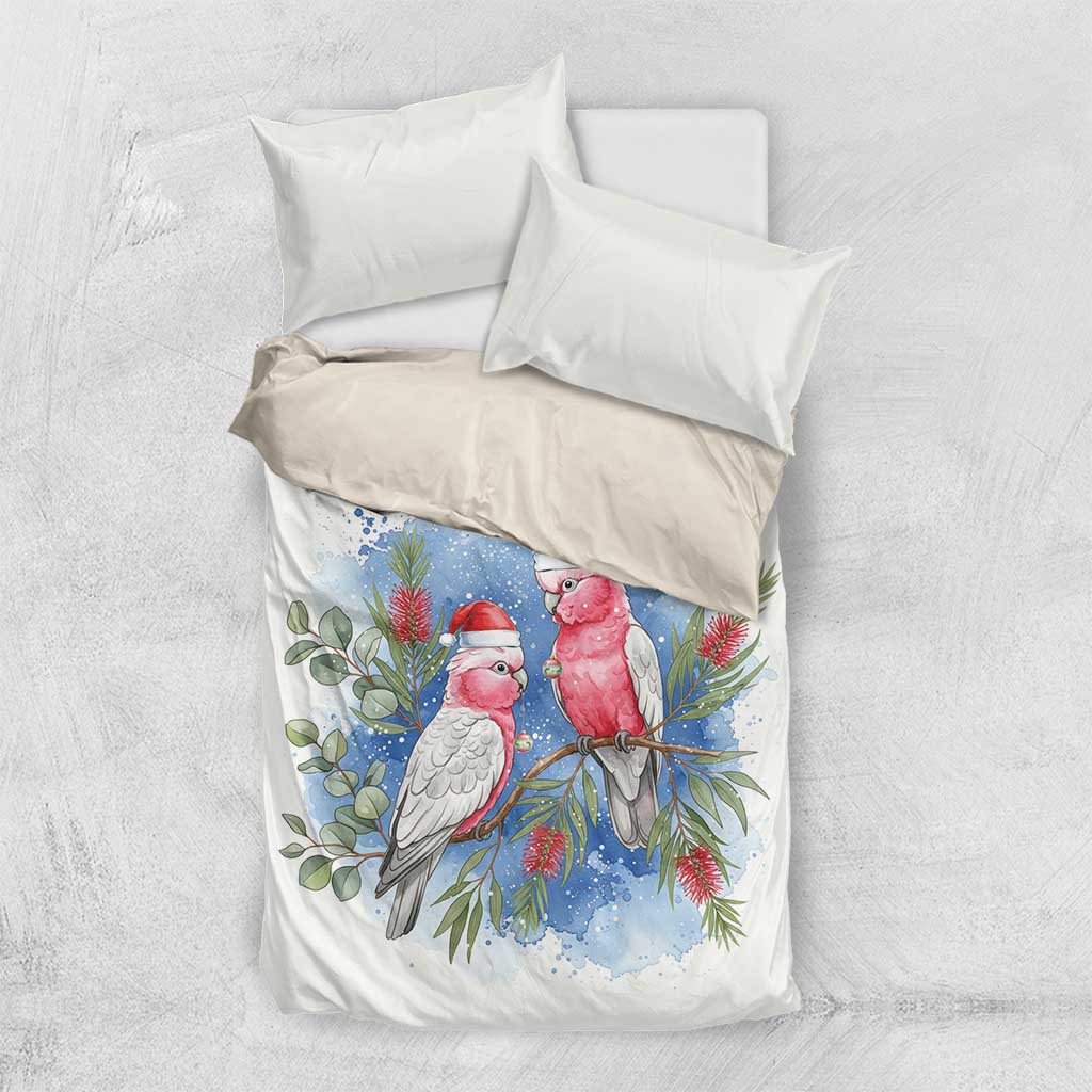 Australia Christmas Bedding Set Aussie Galah Santa Watercolor Style - Aussie Hoodie