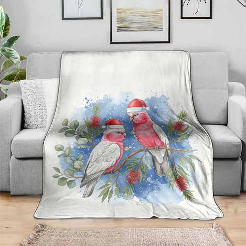 Australia Christmas Blanket Aussie Galah Santa Watercolor Style - Aussie Hoodie