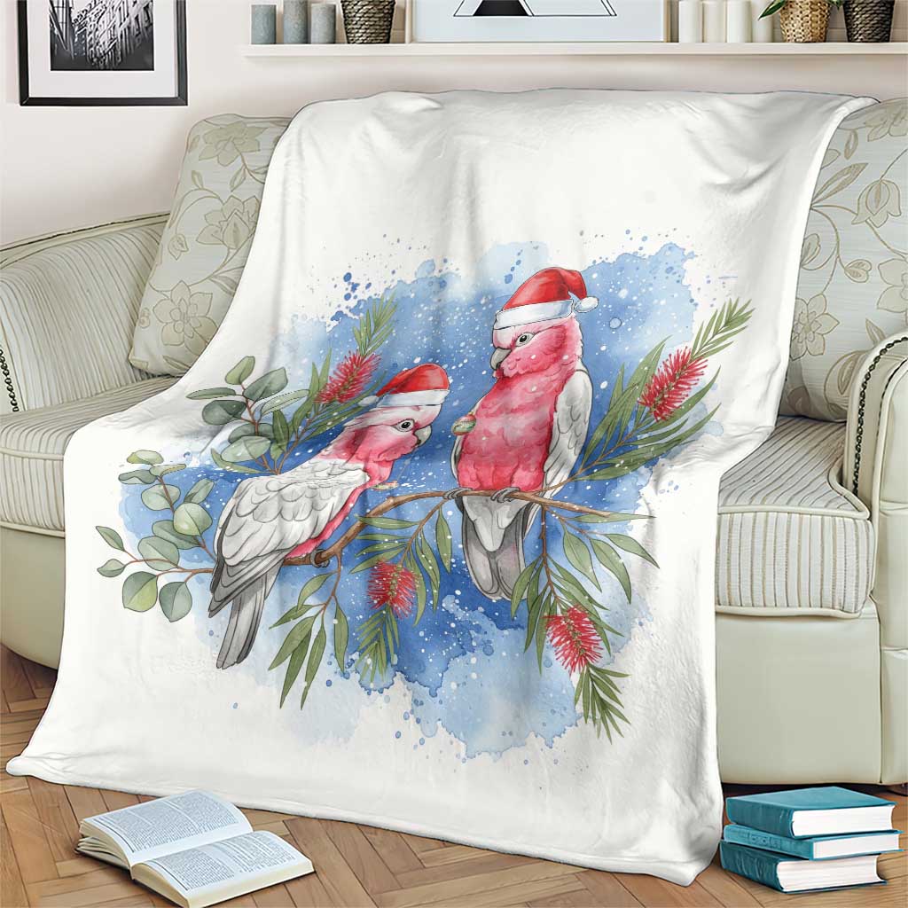 Australia Christmas Blanket Aussie Galah Santa Watercolor Style - Aussie Hoodie
