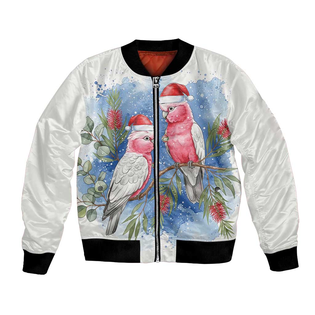 Australia Christmas Bomber Jacket Aussie Galah Santa Watercolor Style - Aussie Hoodie