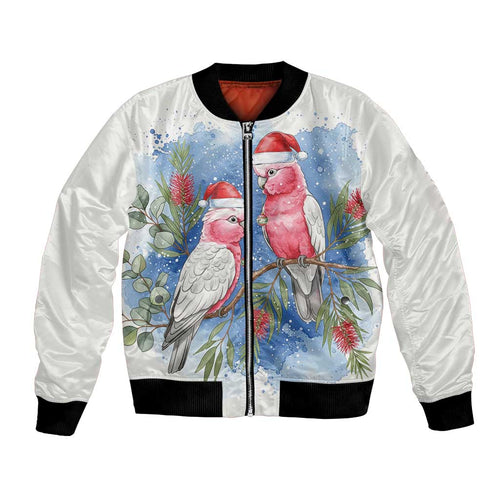 Australia Christmas Bomber Jacket Aussie Galah Santa Watercolor Style - Aussie Hoodie