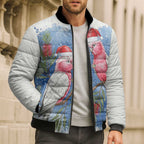 Australia Christmas Bomber Puffer Jacket Aussie Galah Santa Watercolor Style - Aussie Hoodie