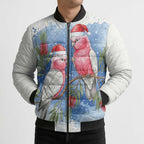 Australia Christmas Bomber Puffer Jacket Aussie Galah Santa Watercolor Style - Aussie Hoodie