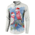 Australia Christmas Button Sweatshirt Aussie Galah Santa Watercolor Style - Aussie Hoodie