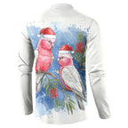 Australia Christmas Button Sweatshirt Aussie Galah Santa Watercolor Style - Aussie Hoodie