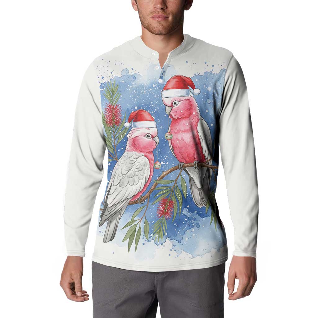 Australia Christmas Button Sweatshirt Aussie Galah Santa Watercolor Style - Aussie Hoodie