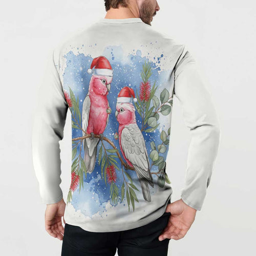 Australia Christmas Button Sweatshirt Aussie Galah Santa Watercolor Style - Aussie Hoodie