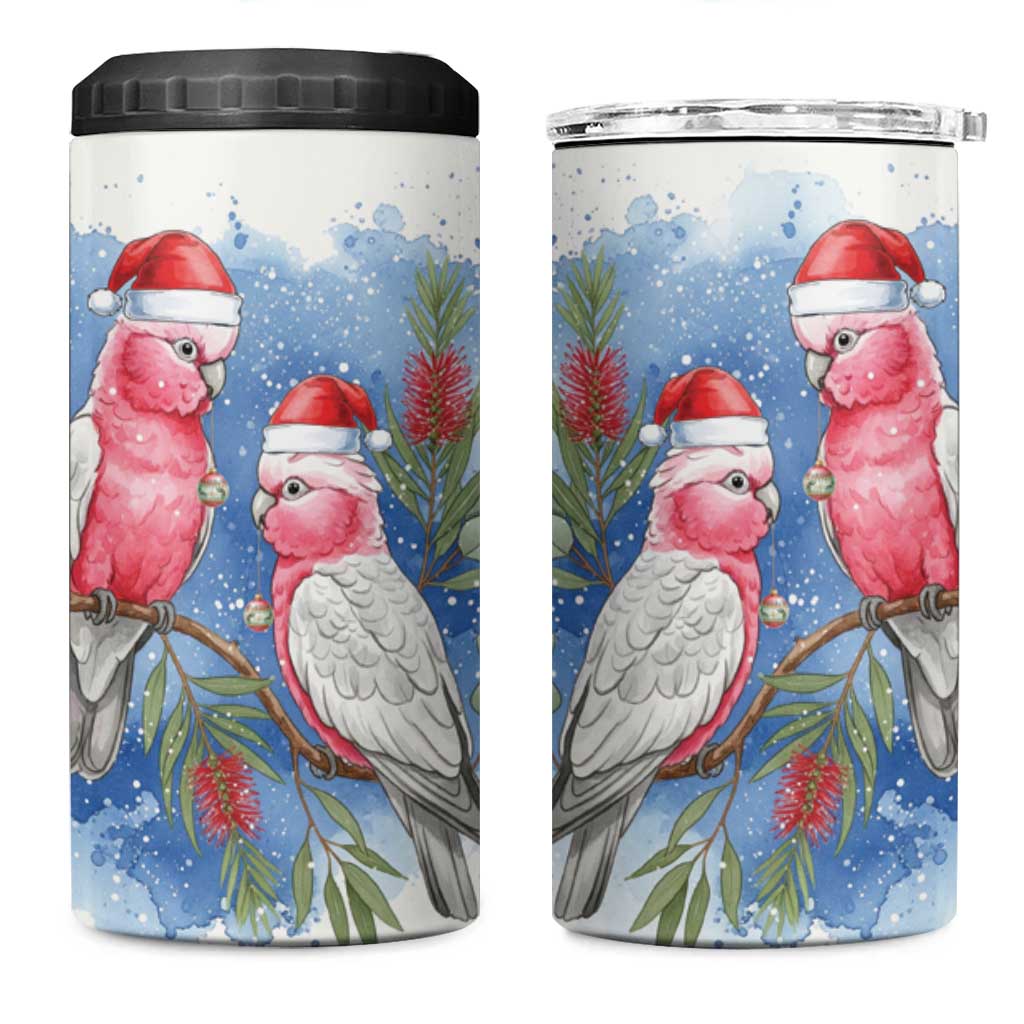 Australia Christmas 4 in 1 Can Cooler Tumbler Aussie Galah Santa Watercolor Style - Aussie Hoodie